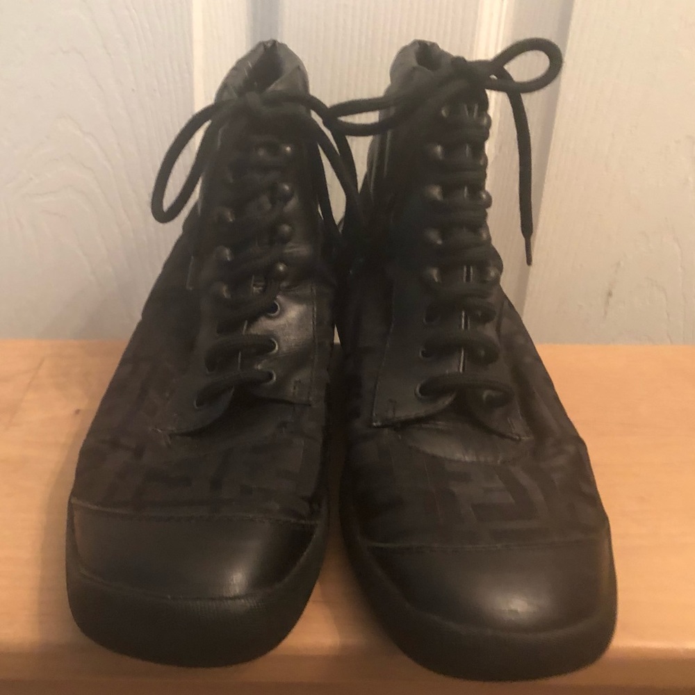 Fendi Zucca Print Nylon & Leather Lace-Up Sneakers